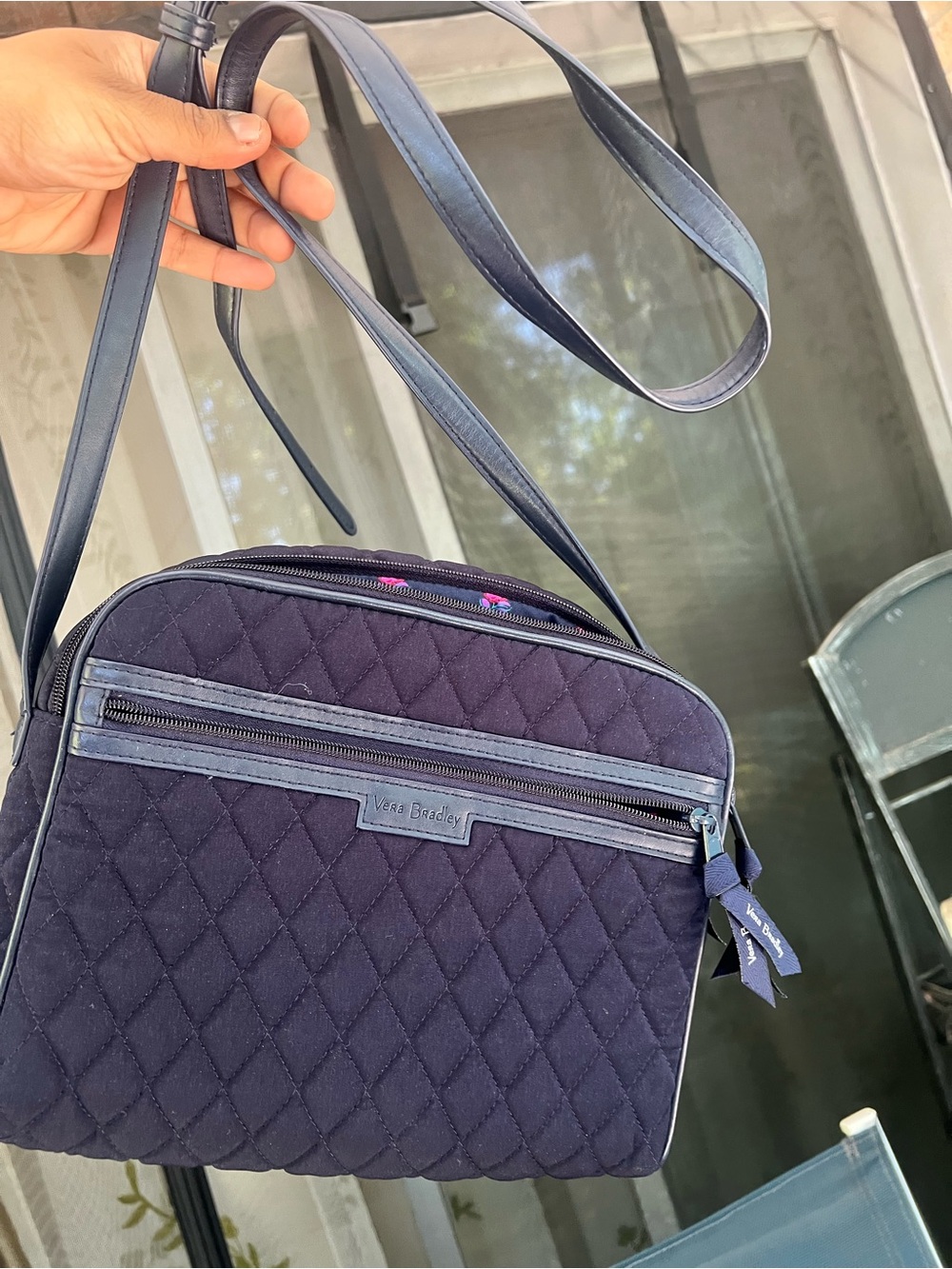 Vera Bradley Quilted Messenger Crossbody Bag in Navy Blue